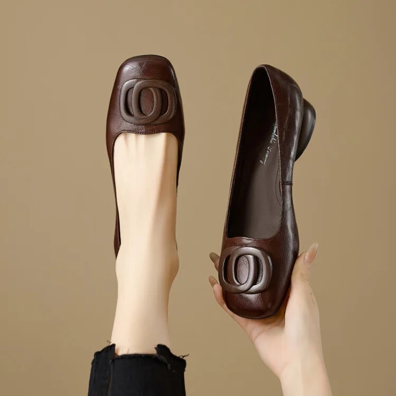Women'S Shoes Round Toe - Женские туфли-лодочки во французском стиле, кожаные