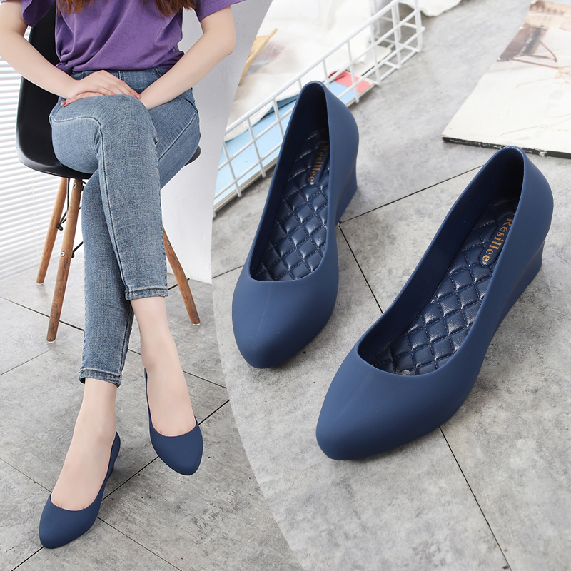 Women'S Shoes Water Resistant - Женские туфли Resillee на танкетке, темно-синие,