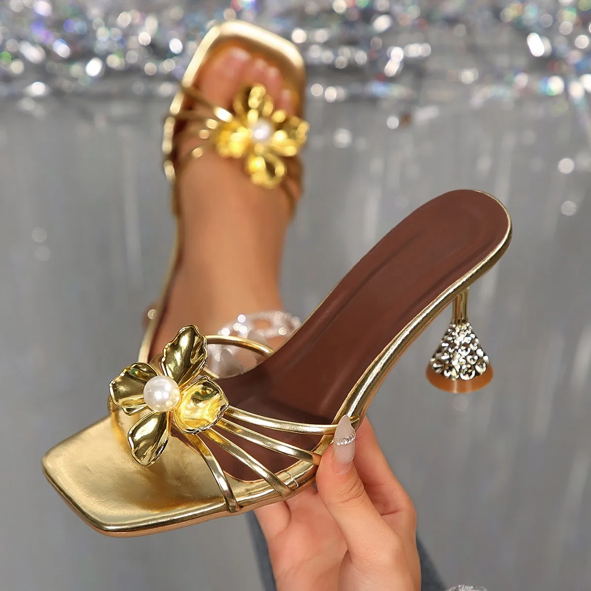 Women'S Shoes Plus Size - Винтажные металлические босоножки с цветочным декором