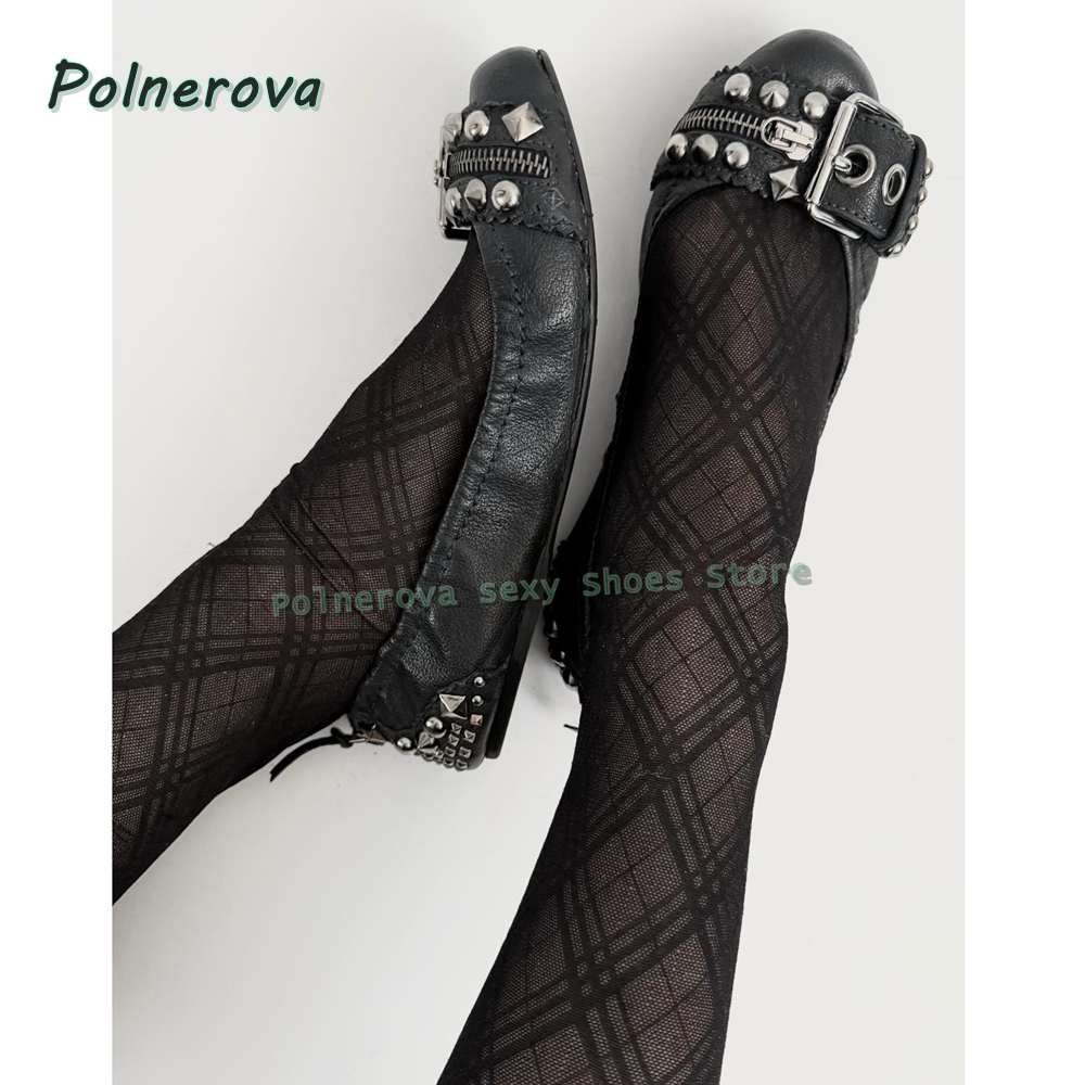 Women'S Shoes Round Toe - Туфли Мэри Джейн с заклепками и