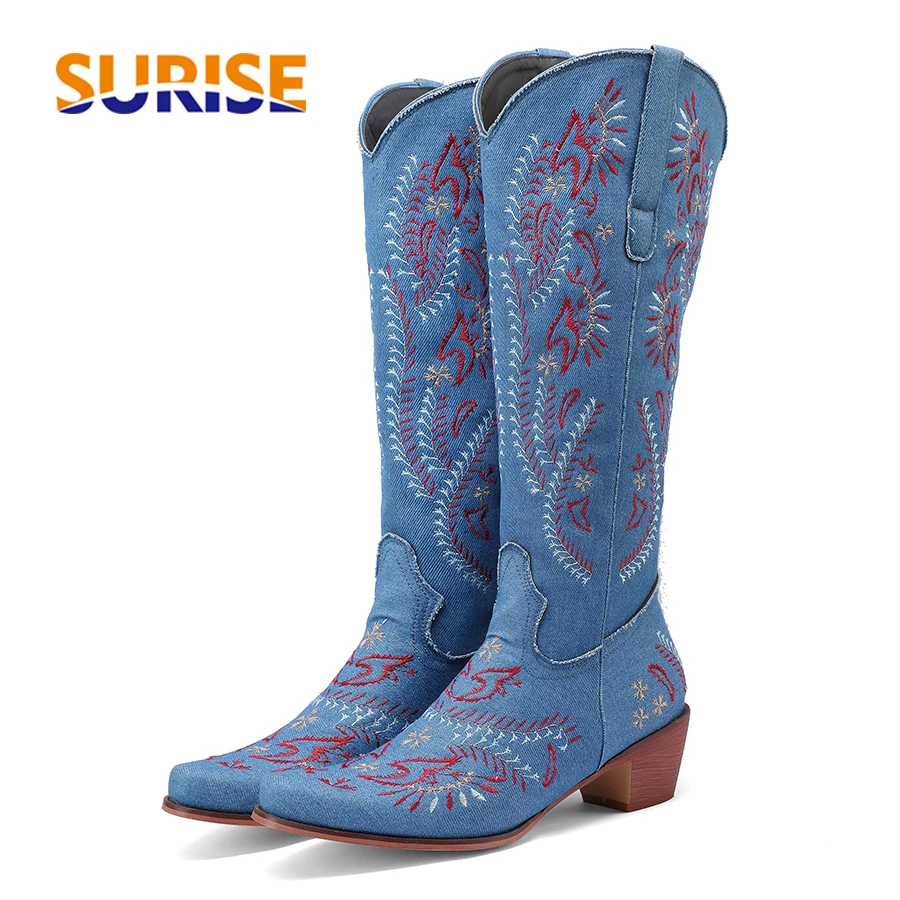 Синие джинсовые сапоги до коле – обзор и цена Western Cowgirl Boot